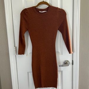 Copper knit sparkle fitted dress